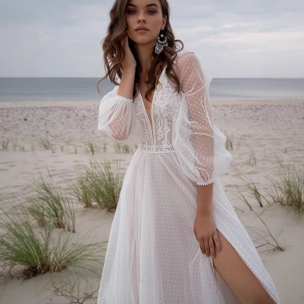 Wish Mesh Split New Light Women's Wedding Dress