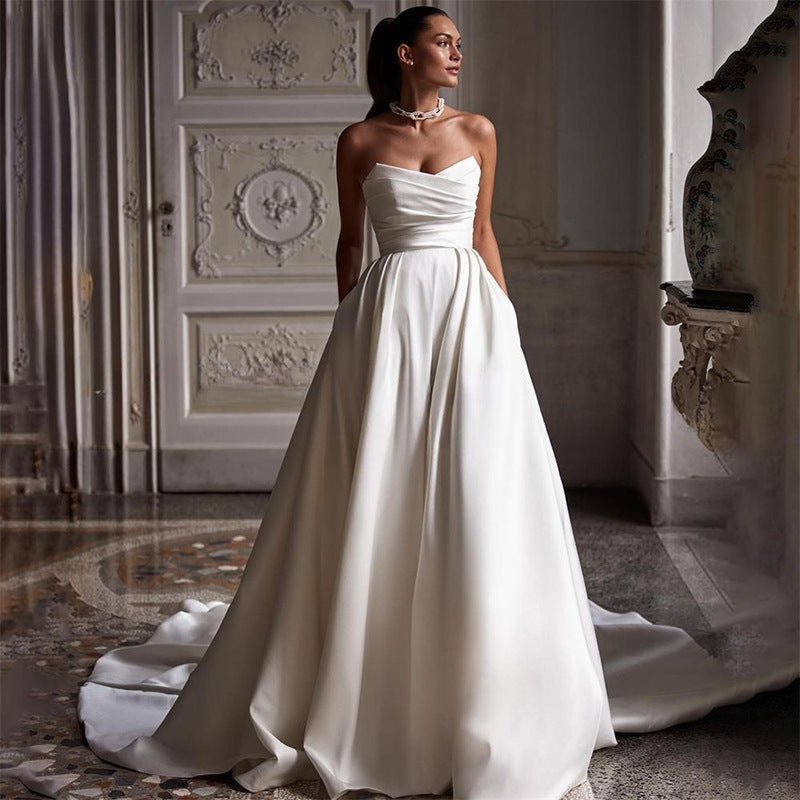 Four Seasons New Style White Satin Simple Dress