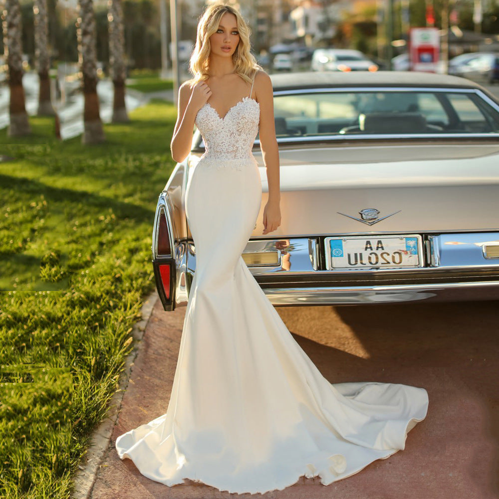 White Simple Trip Shoot Fishtail Bridal Wedding Dress