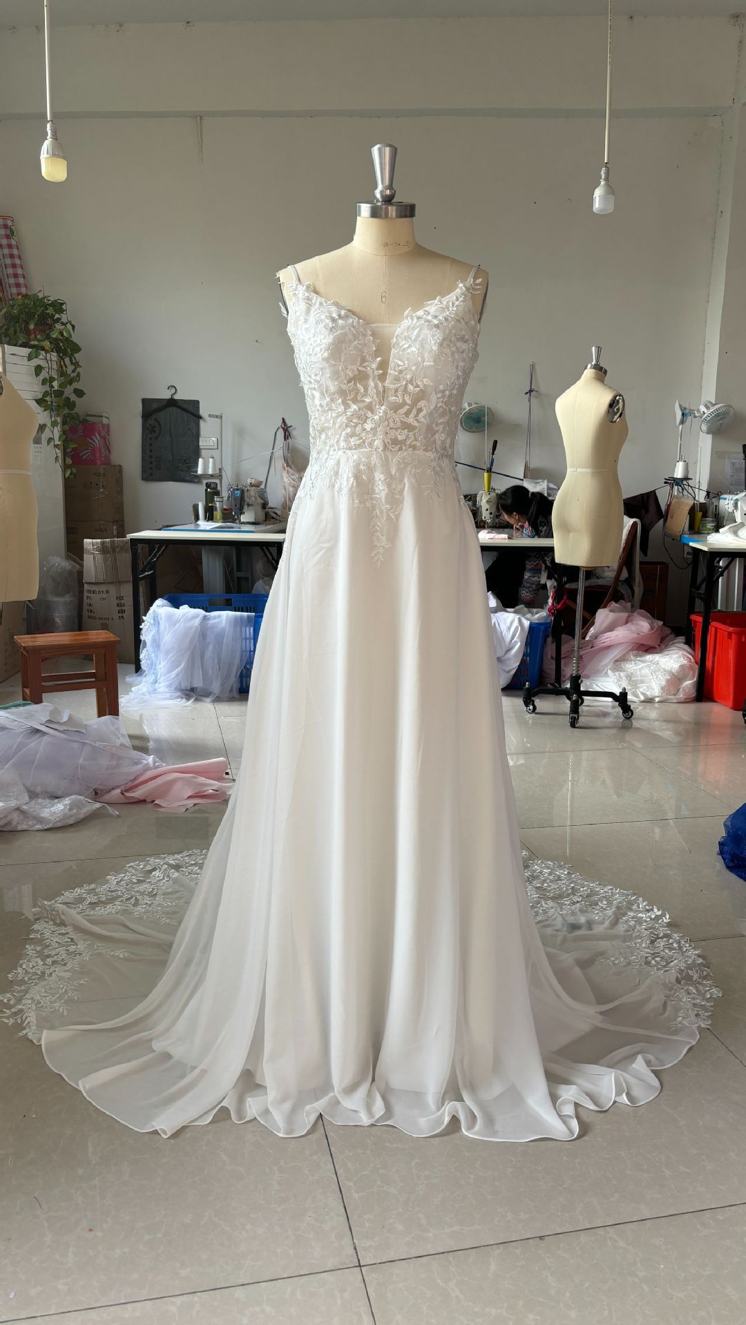 Strap Fishtail Wedding Dress Bridal Slim Satin Lace Dress