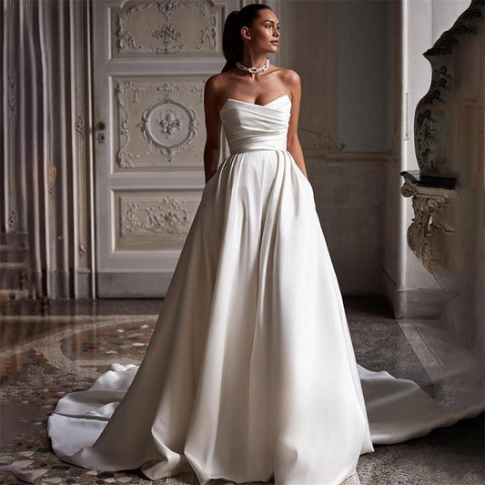 Four Seasons New Style White Satin Simple Dress